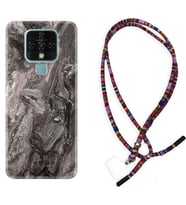 Tecno Camon 16 18P Pova Kılıf Boyun Asklı Rasta Silikon Gri Mermer 1376
