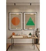 Geometrik Minimalist 2'li Ahşap Çerçeveli Tablo Seti