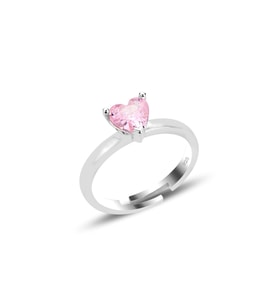 Gümüş rodyumlu pembe taşlı brilliant ayarlamalı kalp yüzük SGTL12526PEMBE