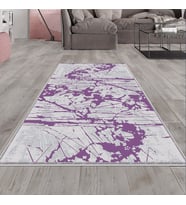 Gri Desenli Mor Detaylı Yıkanabilir Kaymaz Taban Leke Tutmaz Modern Salon Halısı ve Yolluk