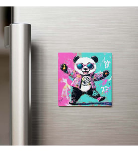 Panda - Panda - Güneş Gözlüklü Style - Buzdolap Magneti - 9x9 Cm