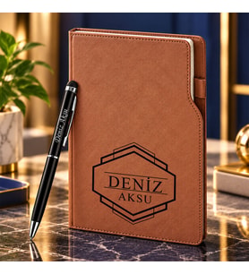 BK Gift Kişiye Özel 374 Termo Deri Tarihli Ajanda & Siyah Touch Pen Tükenmez Kalem-4
