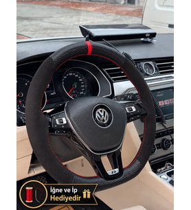 Vw Tiguan Dikme Direksiyon Kılıfı Alcantara Süet Mat Karbon Kırmızı Yüzük ve Dikiş 2016-2020