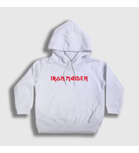 Presmono Unisex Çocuk Beyaz Logo Iron Maiden Kapüşonlu Sweatshirt 86537tt (Beyaz)