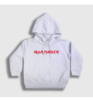 Presmono Unisex Çocuk Beyaz Logo Iron Maiden Kapüşonlu Sweatshirt 86537tt (Beyaz)