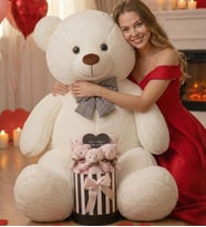 Sevgiliye Hediye: 90 CM Peluş Ayı & Aynalı Mesajlı Pembe Silindir Ayıcık Buketi  Romantik Sevgiliye Hediye Buket (Beyaz)