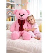 100 cm Papyonlu Büyük Peluş Ayıcık - Yumuşak Dokulu Oyuncak Hediyesi (Pembe)