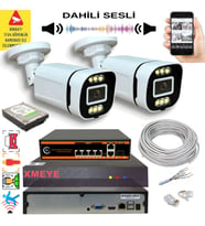 2 li Yapay Zeka Destekli 5 MP Görüntü POE Bağlantılı Sesli 6 Warm Led Gece Renkli IP Kamera Seti 4386WS