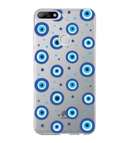 PrintiFy Huawei Y7 2018 ile Uyumlu 1mm Slim Fit Nazar Boncuğu 1 Baskılı Şeffaf  Kılıf