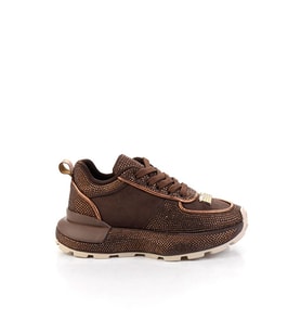 Prens 200-2 Kadın Taşlı Sneaker Spor Ayakkabı (Kahverengi)