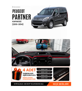 e-biz PEUGEOT PARTNER EKRANLI KAPAKSIZ (2010-2014) Uyumlu Torpido Örtüsü - Siyah-Kırmızı - PE025
