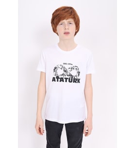 Toontoy Unisex Çocuk Atatürk Baskılı Tişört (Beyaz)
