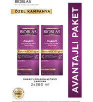 Bioblas Keratin & Kolajen Onarıcı Dolgunlaştırıcı Saç Bakım Şampuanı 2 x 360 ml Ince ve Yıpranmış Saçlar