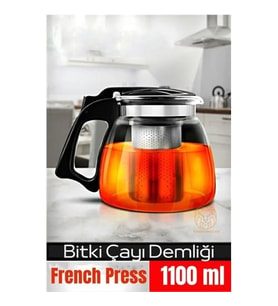 CEYLAN ADAM Süzgeçli French Press Cam Demlik 1100 Ml Bitki Çayı Demliği