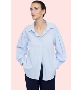 Kadın Oversize Çizgili Dokuma Gömlek Pamuklu Günlük Kombinler İçin Yaz Aylarının Vazgeçilmezi (Mavi)