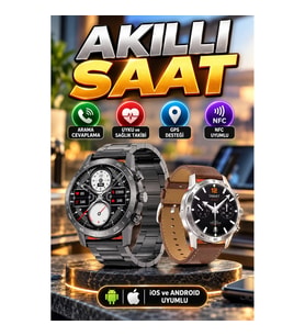 Erkek Akıllı Saat Çelik Kordon Bluetooth Bağlantılı iOS ve Android Uyumlu