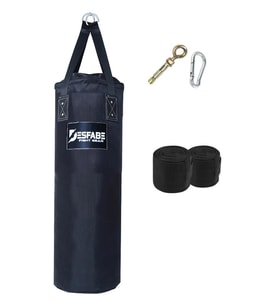 Desfabe Polydes 80x25 Cm Kolonlu Boks Kum Torbası Siyah+Askı Aparatı+El Sargı Bandajı