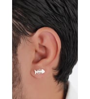 Balık Kılçığı Model Gümüş Erkek Küpe