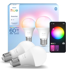 Philips Hue Essential 8W E27 806 Lumen Renkli Akıllı Ampul A60 (2'Li Ekopaket) (Çok Renkli)