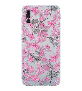 Samsung Galaxy A30s  Kamera Korumalı  Kapak Floral Pembe Tasarımlı  Şeffaf Kılıf