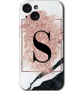 İphone 15 Plus Kılıf HD Desen Baskılı Kılıf - Pembe Mermer Desenli S Harfi
