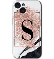 İphone 15 Plus Kılıf HD Desen Baskılı Kılıf - Pembe Mermer Desenli S Harfi