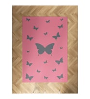 MEKTA HOME BEBEK VE ÇOCUK ODASI Kelebek Desenli Pembe Halı
