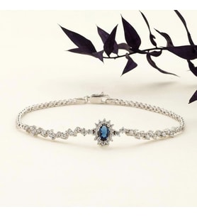Gümüş Pazarım Oval Kesim Safir Su Yolu Gümüş Bileklik