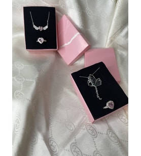 Melek Kanadı Kolye ve Kelebek Kolye Pandora Yüzük Set Kombin - 4lü Harika Set