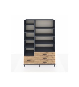 Hyperion Dolap 9 Raflı 4 Çekmeceli  132x44x195 Antrasit-Antrasit/Çam