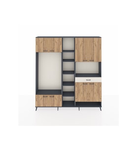 Arges Dolap 12 Raflı Tek Çekmeceli 8 Kapaklı 220x30x243 Antrasit-Çam/Aytaşı