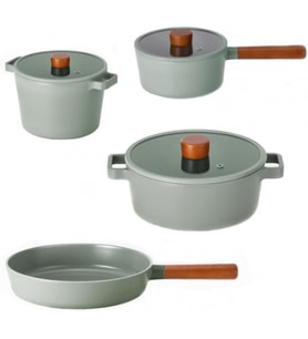 Neoflam Fika Gri Döküm Alüminyum 7 Parça Tencere Seti, 22-24 Cm Tencere, 18 Cm Sütlük, 24 Cm Tava