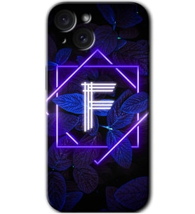 İphone 15 Plus Kılıf HD Desen Baskılı Kılıf - Dark Neon Yaprak F Harfi