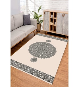 Dijital Kaymaz Taban Yıkanabilir Renkli Salon Halısı Mutfak Halısı Yolluk ND-SD-619 (Krem)