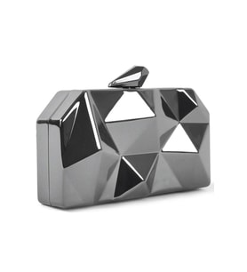 Geometrik Desenli Platin Metal Clutch Abiye Çanta