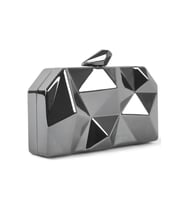 Geometrik Desenli Platin Metal Clutch Abiye Çanta