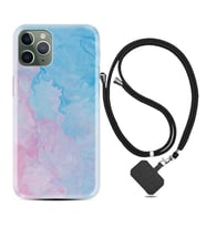 Apple iPhone 11 12 13 14 Pro Max Kılıf Boyun Askılı Silikon Pink Blue Abstract 1385