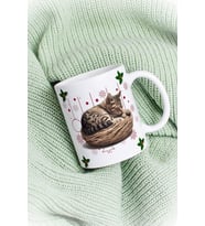 Yeni Yıl Uykucu Kedi Baskılı Kupa Bardak Porselen Çay Kahve Fincanı