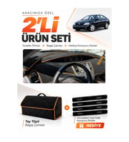 NİSSAN PRİMERA P12 (2001-2004) Uyumlu Torpido Örtüsü + Tay Tüyü Bagaj Çantası + Sticker Seti - Siyah Kahverengi