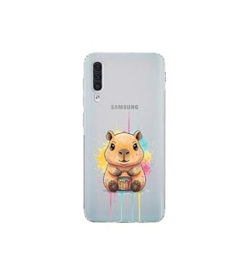 Samsung Galaxy A30S ile Uyumlu Splash Kapibara Tasarımlı Şeffaf Silikon Kılıf