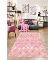 Pembe Fas Desen Kaymaz Taban Makinede Yıkanabilir Halı RV159 - 100 x 160 cm