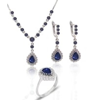 Safir Taşlı Damla Model 925 Ayar Gümüş Kadın Üçlü Set 201025667