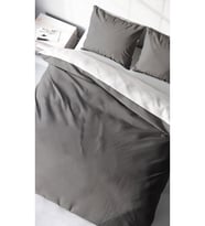 Lastikli ÇarşaflıÇift Kişilik Nevresim Takımı Deluxe Çift Taraflı Pamuk Ranforce Gri/Beyaz