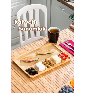 Porsima 2075 6 Bölmeli Bambu Kahvaltı Sunum Tabağı Çerezlik Tabak