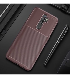 Oppo A5 2020 Kılıf Esnek Soft Karbon Tasarım Legion Serisi (Kahverengi)