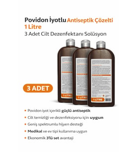 Povidon İyotlu Baticonal Antiseptik Çözelti 1 Litre X 3 Adet Cilt Dezenfektanı Solüsyon