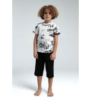 Roly Poly Premium Erkek Çocuk Desenli Pamuklu Regular Rahat Kesim Kısa Kol Kapri Pijama Takım