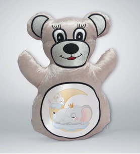 BK Gift Sevimli Fil ve Tavşan Tasarımlı Krem Ayıcık Yastık-1