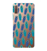 PrintiFy Samsung Galaxy A7 2018 ile Uyumlu 1mm Slim Fit Nazar Boncuğu 4 Baskılı Şeffaf  Kılıf