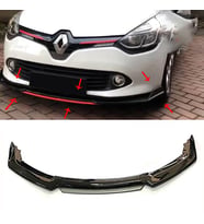 Renault Clio 4 Mk4 Gri Renkli Şeritli Dilli Ön Lip 4 Prç Parlak Siyah ABS 2012 - 2019